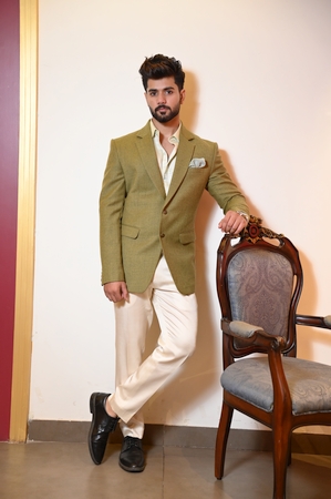 Olive Green Blazer With Ivory Pants