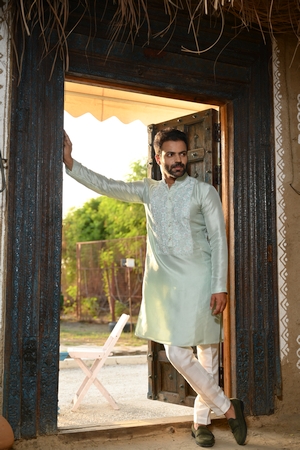 Seafoam Green Embroidered Kurta Set